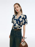 Floral Print Twist Front Women Top GOELIA