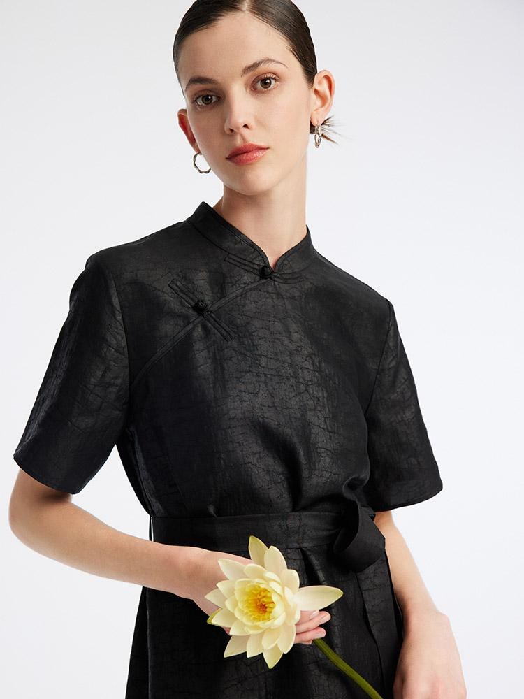 blue dress for baby girl Lace Mandarin Collar Black Dress – DXJ Cheongsam main image 0