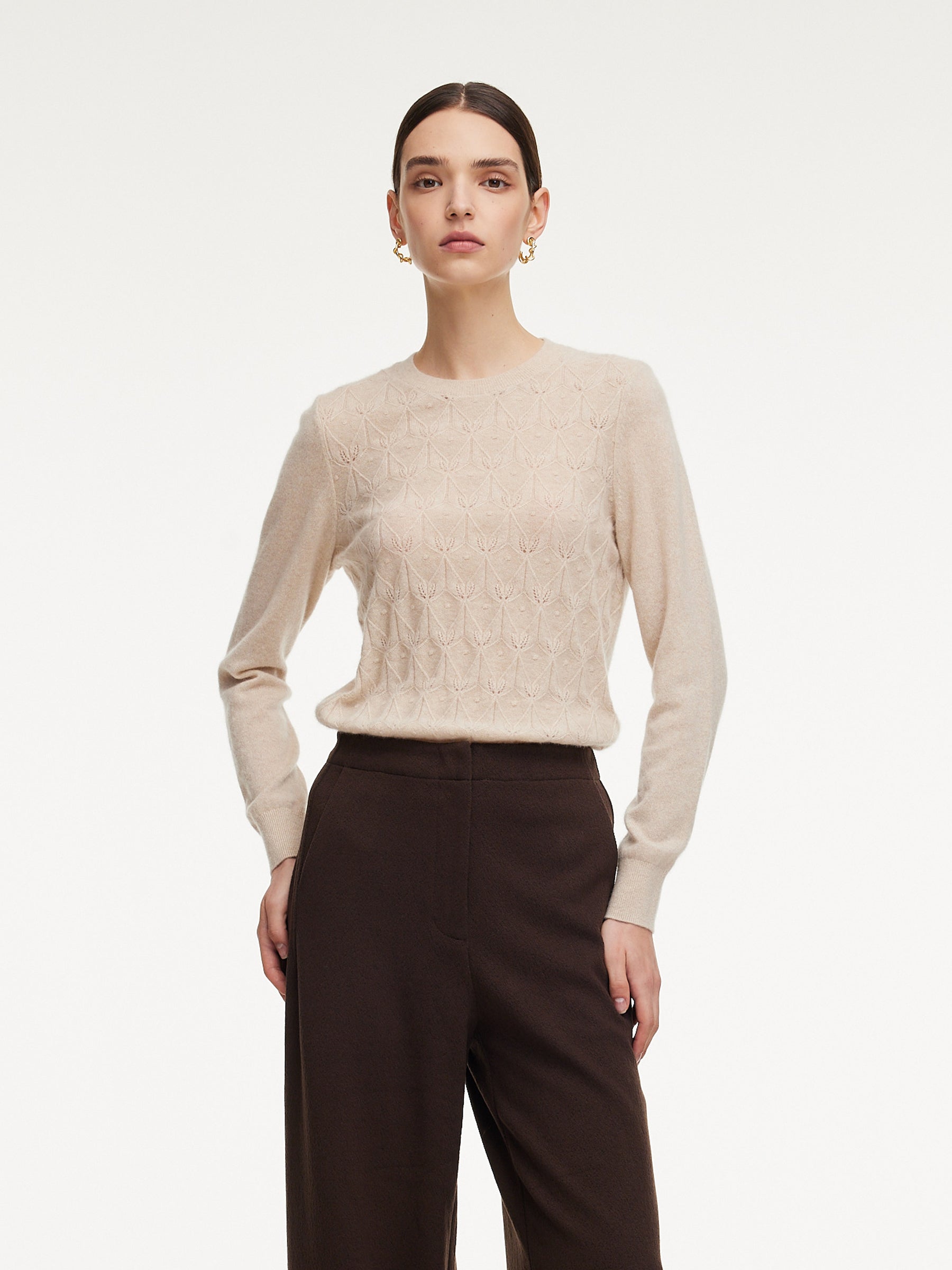 [Preview] 100% Cashmere Jacquard Women Knit Top GOELIA