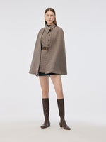 100% Washable Wool Beige Check Cape And Vest Two-Piece With Belt GOELIA