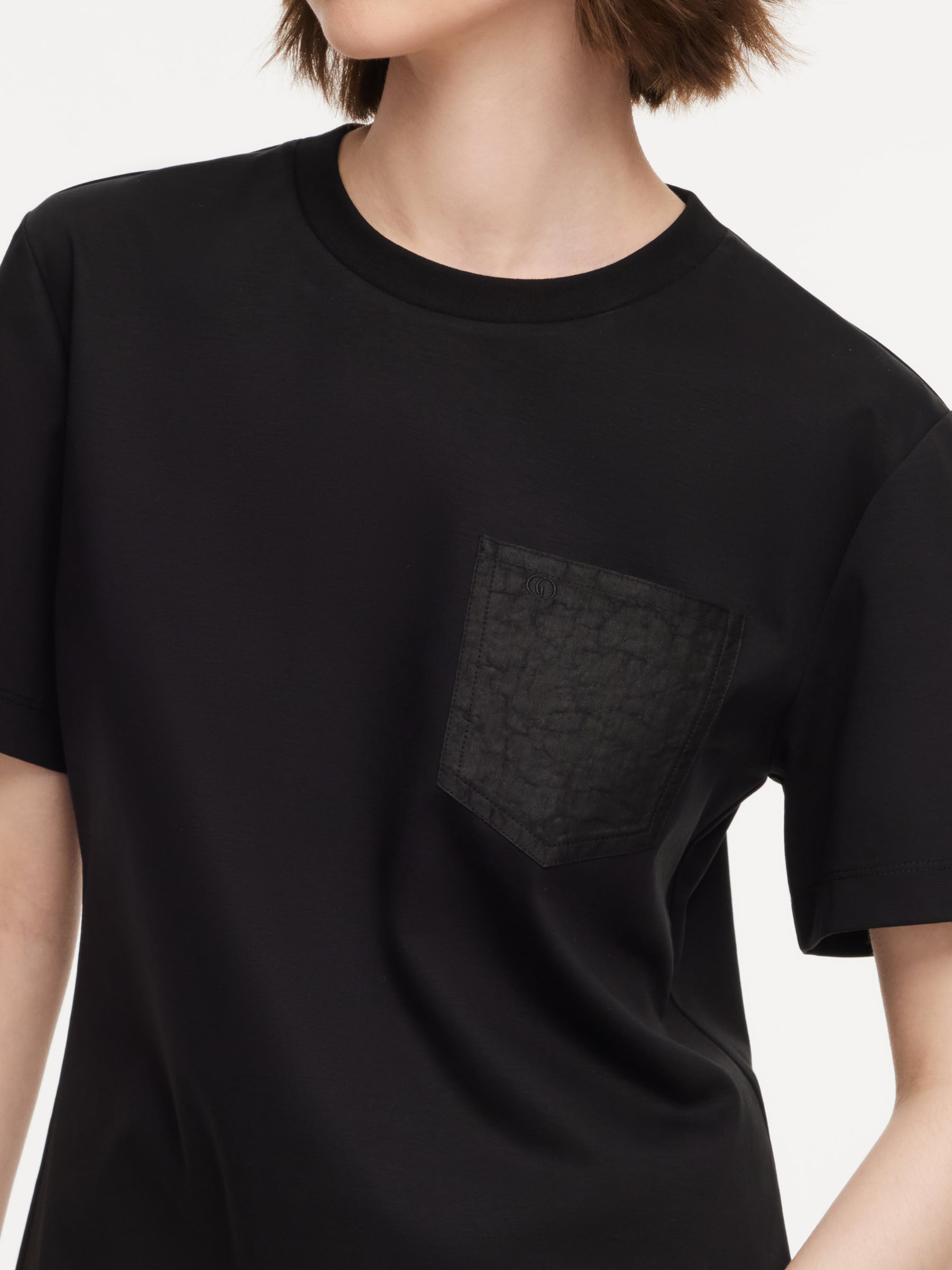 [Preview] 100% Cotton Women T-Shirt With 18MM Gambiered Canton Gauze Pocket GOELIA