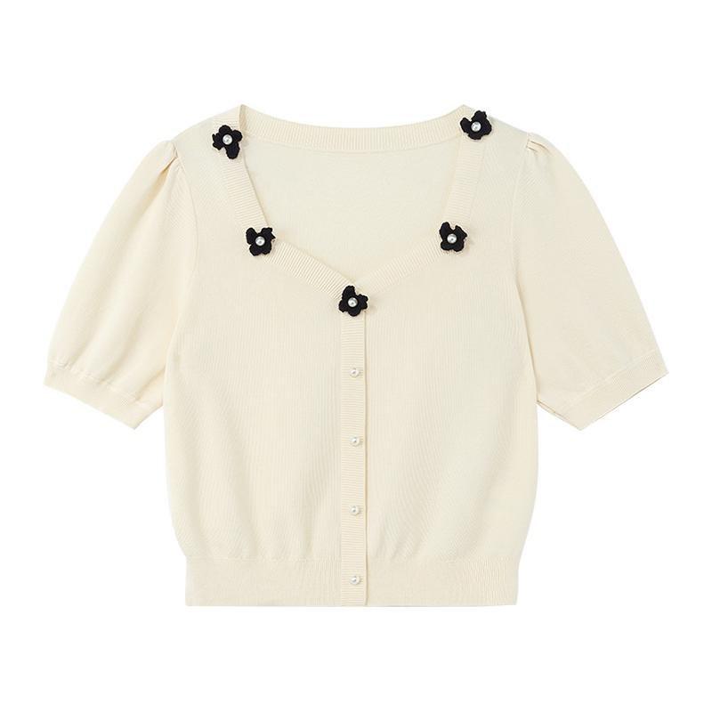 White Mulberry Silk Single-Breasted Knit Top GOELIA