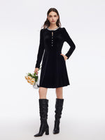 Velvet Sequined Round Neck Women Mini Dress GOELIA