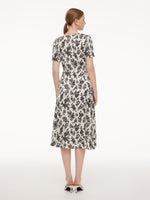 Jacquard Floral Print Twist Front Women V-Neck Midi Dress GOELIA
