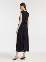 Knitted Women Maxi Vest Dress With Belt And Bottomed Spaghetti Strap Dress GOELIA