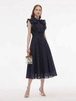 Lyocell Blend Ruffle Women Maxi Dress With Ribbon GOELIA