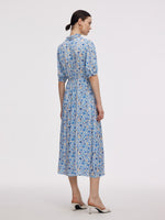 19MM Mulberry Silk Floral Print Ruffle Collar Maxi Dress GOELIA