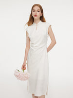 Jacquard Ruched Waist Women Qipao Maxi Dress GOELIA