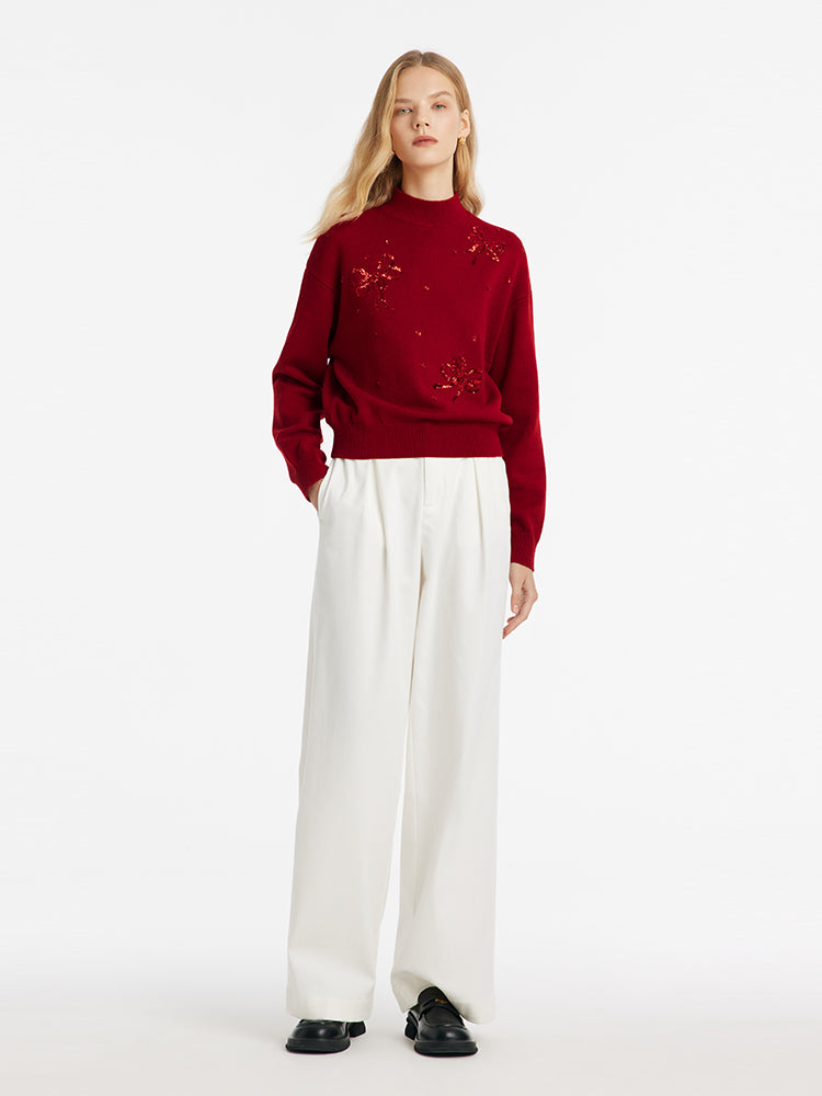Tencel Wool Blend Mock Neck Sequins Women Sweater – GOELIA