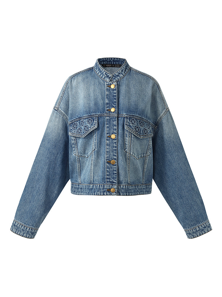 100% Cotton Denim Women Crop Jacket GOELIA