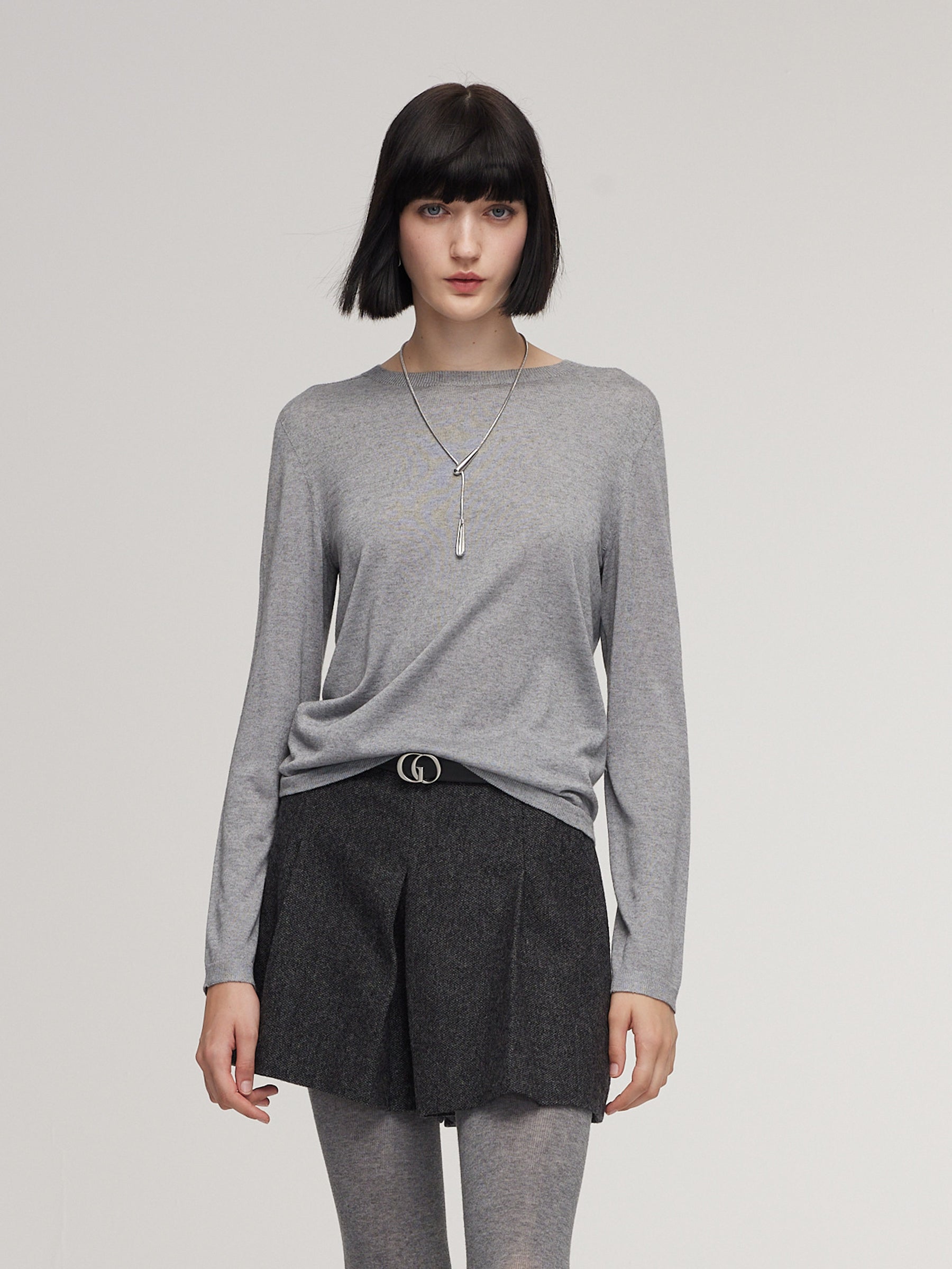 [Preview] Cashmere Mulberry Silk Lyocell Blend Crew Neck Women Knit Top GOELIA