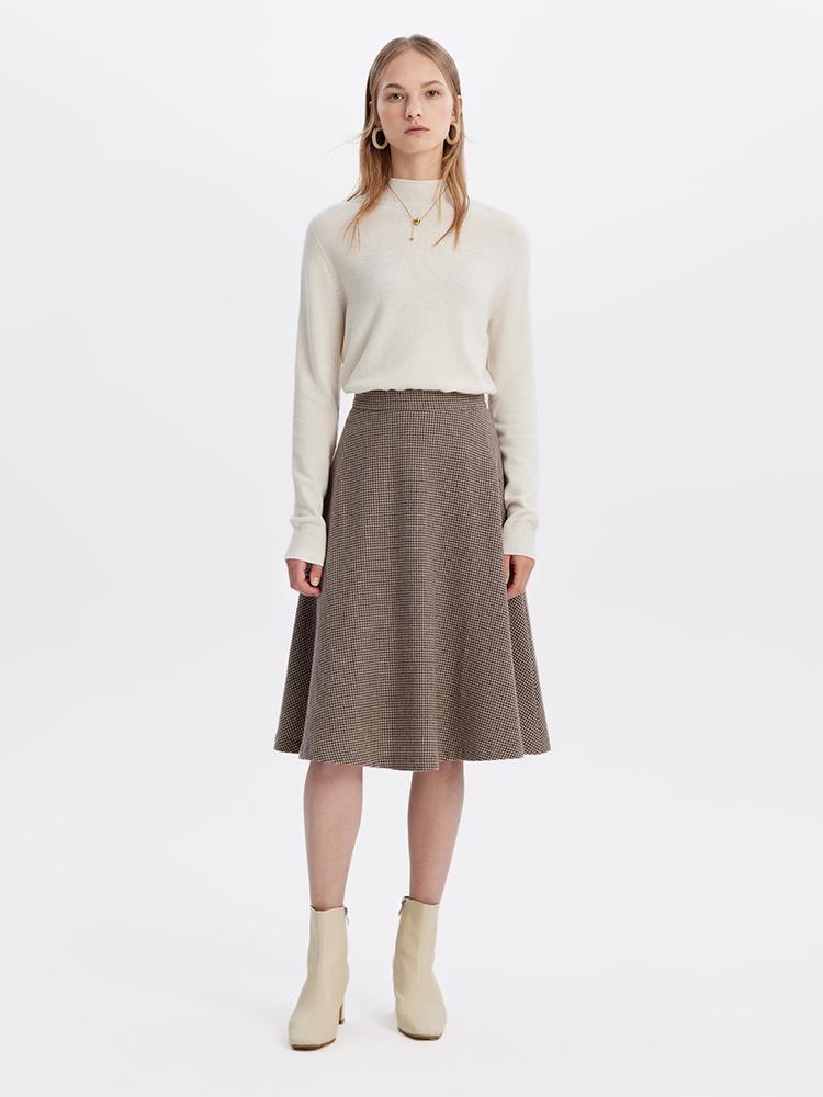 Houndstooth Washable Woolen A-Line Skirt GOELIA