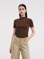 Tencel Acetate Blend Women Side Pleat Knit Top GOELIA