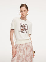 Lyocell Blend Contrast Trim Women Knit Top GOELIA