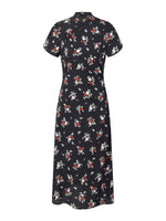 16MM Mulberry Silk Rose Print Women Qipao Midi Dress GOELIA