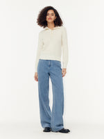100% Wool Half Button Turtleneck Women Sweater GOELIA