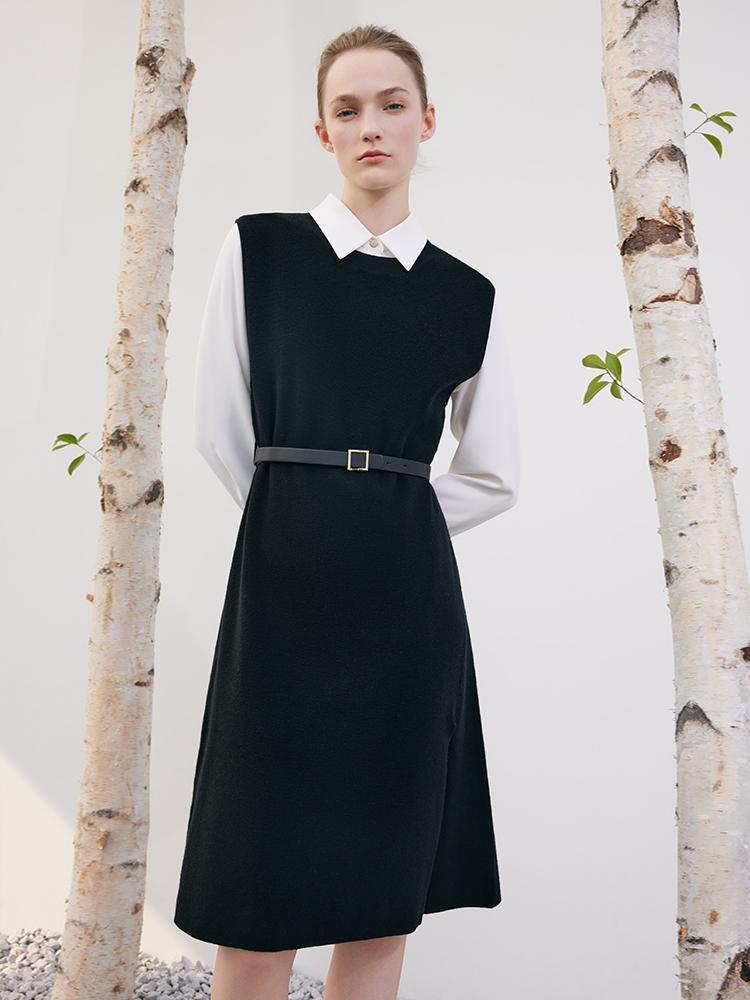 Black Vest Dress And White Shirt Dress Two-Piece Set GOELIA