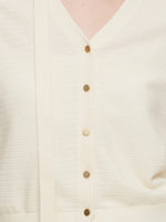 Tencel Wool Blend V-Neck Women Cardigan With Detachable Ribbon GOELIA