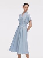 100% Acetate Adjustable Waist Women Midi Dress GOELIA