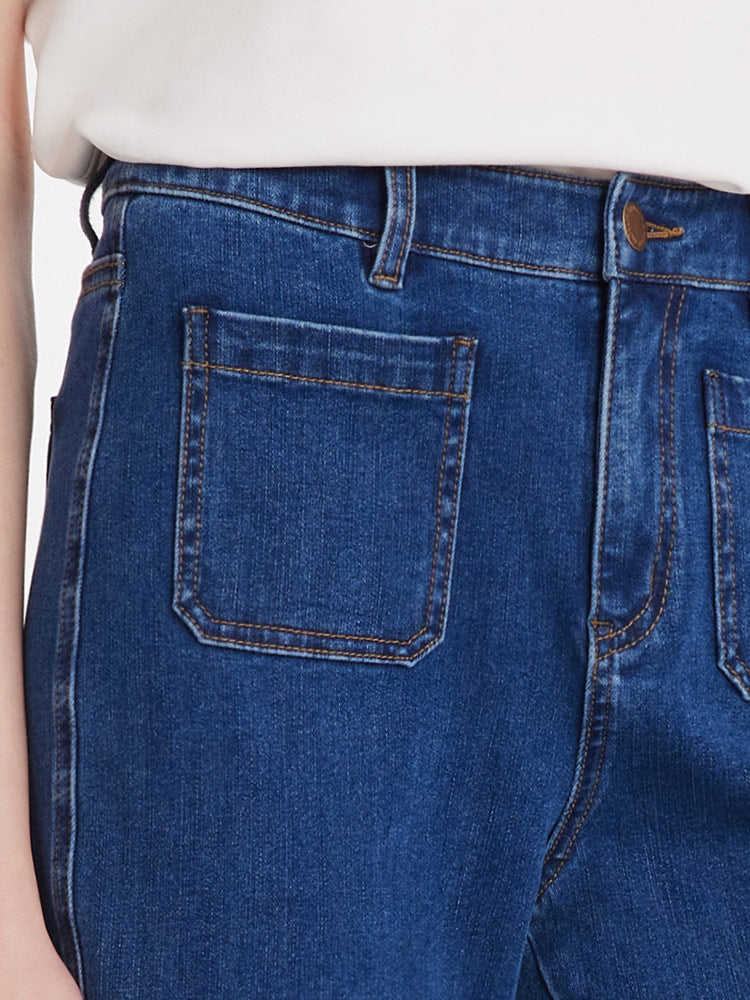 Denim Flared Women Jeans With Patch Pockets GOELIA