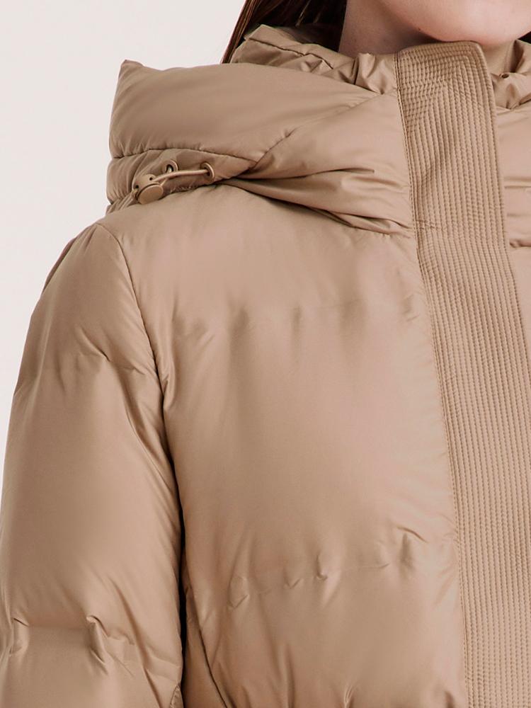 Hooded Mid-Length Goose Down Garment With Belt GOELIA
