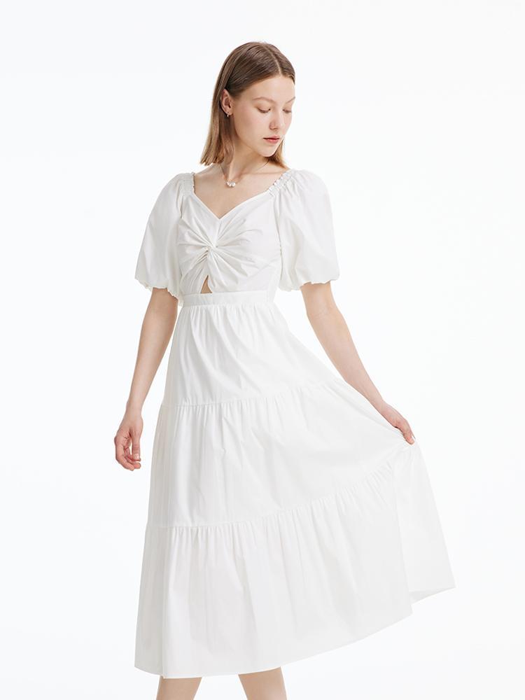 White Puff Sleeve Dress GOELIA