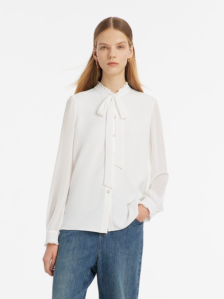 Bow Tie Ruffle Collar Women Shirt GOELIA