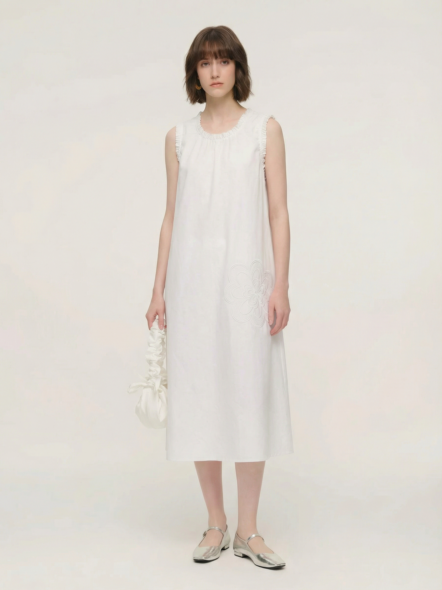 100% Cotton Rope Embroidered Women Sleeveless Maxi Dress GOELIA