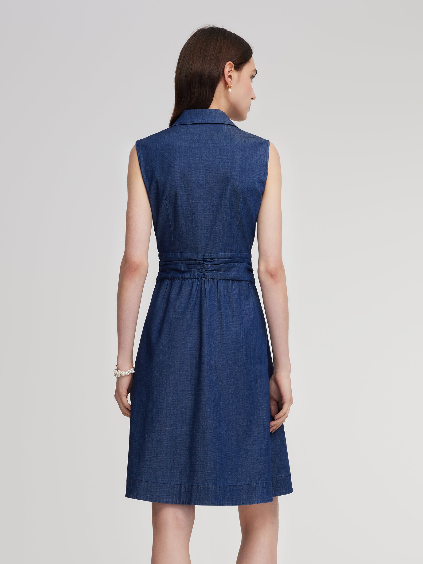 denim a-line sleeveless mini dress Indigo Cotton Denim Sleeveless A-Line Mini Dress 44" / Petite (5'1" and below)
