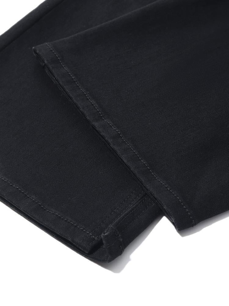 Black Full Length Slit Straight Jeans GOELIA