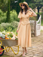 Puff Sleeves Wrapped Top And Skirt With Bottomed Camisole Three-Piece Set GOELIA