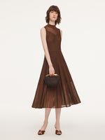 Mock Neck Sleeveless A-Line Women Pleated Maxi Dress GOELIA