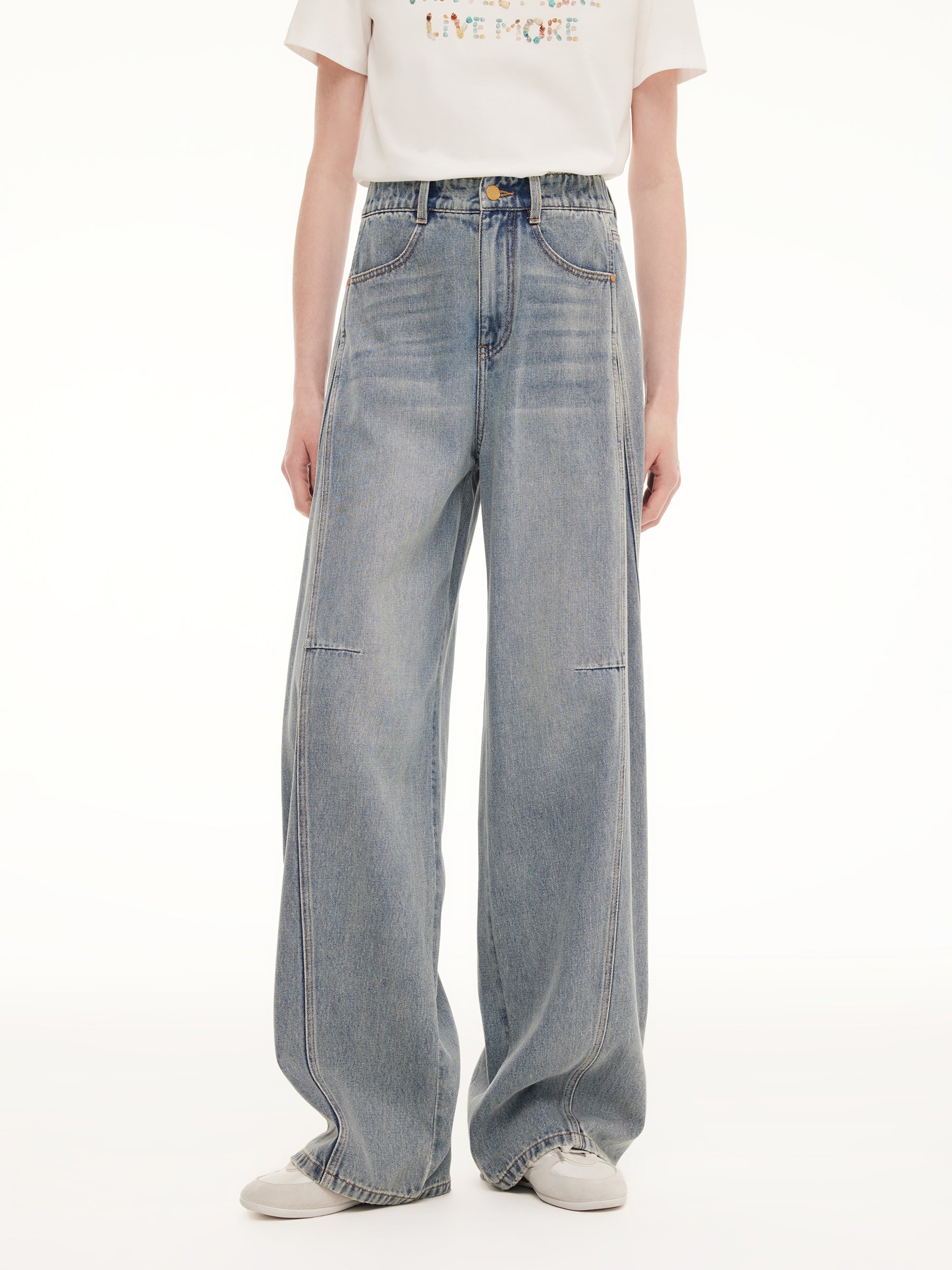 100% Cotton Denim Women Curved-Leg Jeans GOELIA