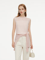 Jacquard Cut Out Neckline Women Ruffle Knit Tank Top GOELIA