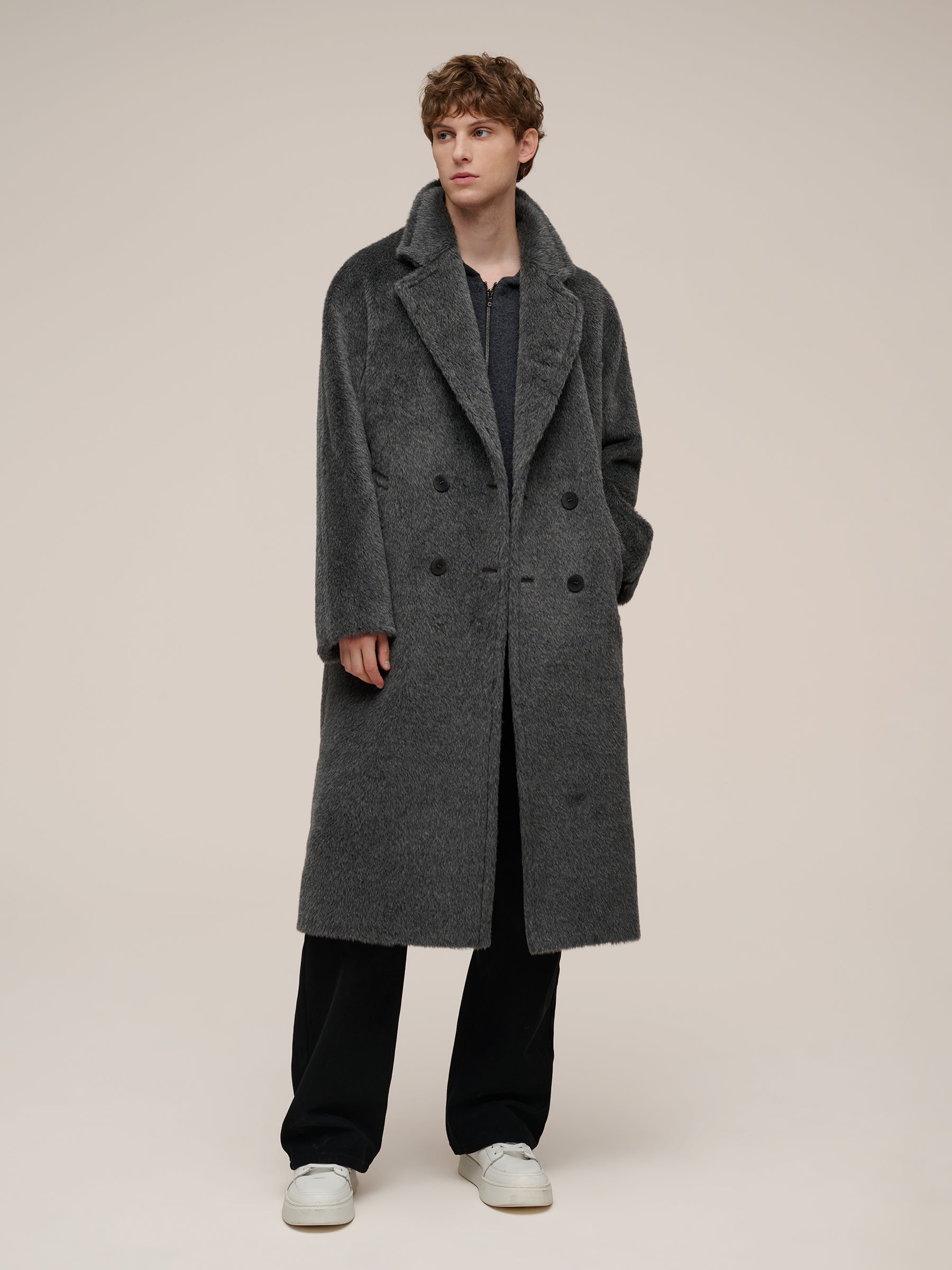 Brushed Alpaca Wool Blend Unisex Overcoat GOELIA
