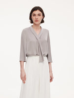 22MM Mulberry Silk Tie Neck Women 3/4 Sleeve Blouse GOELIA