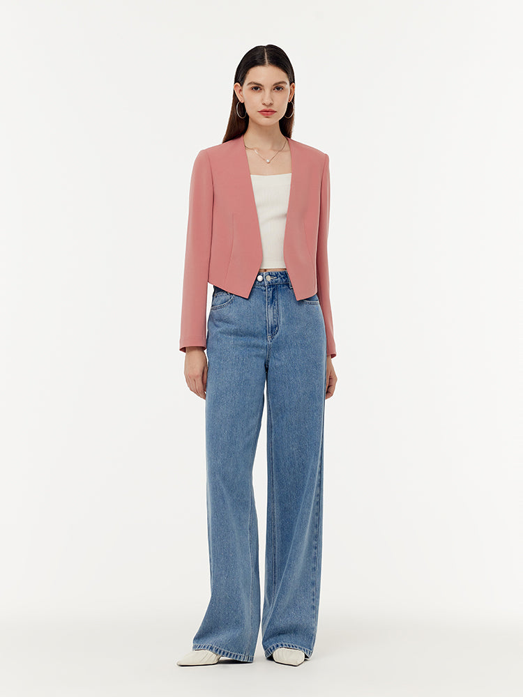 Acetate Collarless Women Crop Blazer GOELIA