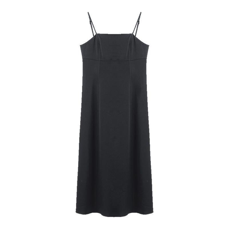 Black Triacetate Spaghetti Strap Dress GOELIA