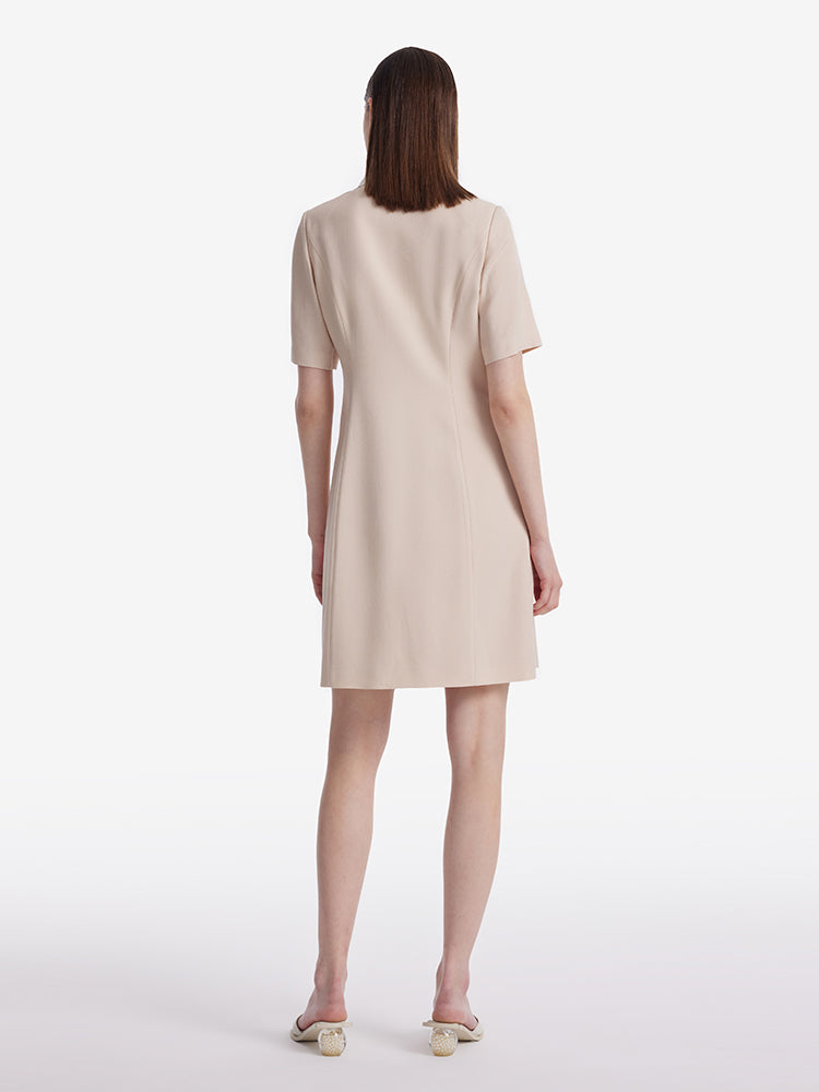 Acetate Single-Breasted Women Mini Dress With Detachable Lace Collar GOELIA