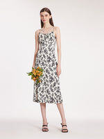 Camellia Print Spaghetti Strap Women Midi Dress GOELIA