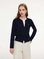 100% Wool Color Block Women Mock Layered Knit Top GOELIA