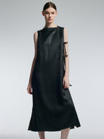 19MM Gambiered Canton Gauze Women Jacquard Sleeveless Maxi Dress GOELIA
