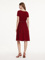 Lyocell Blend Rhinestone Cowl Neck Women Knit Midi Dress With Chain Belt GOELIA