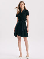 V-neck Notched Lapel Lace-Up Mini Dress GOELIA