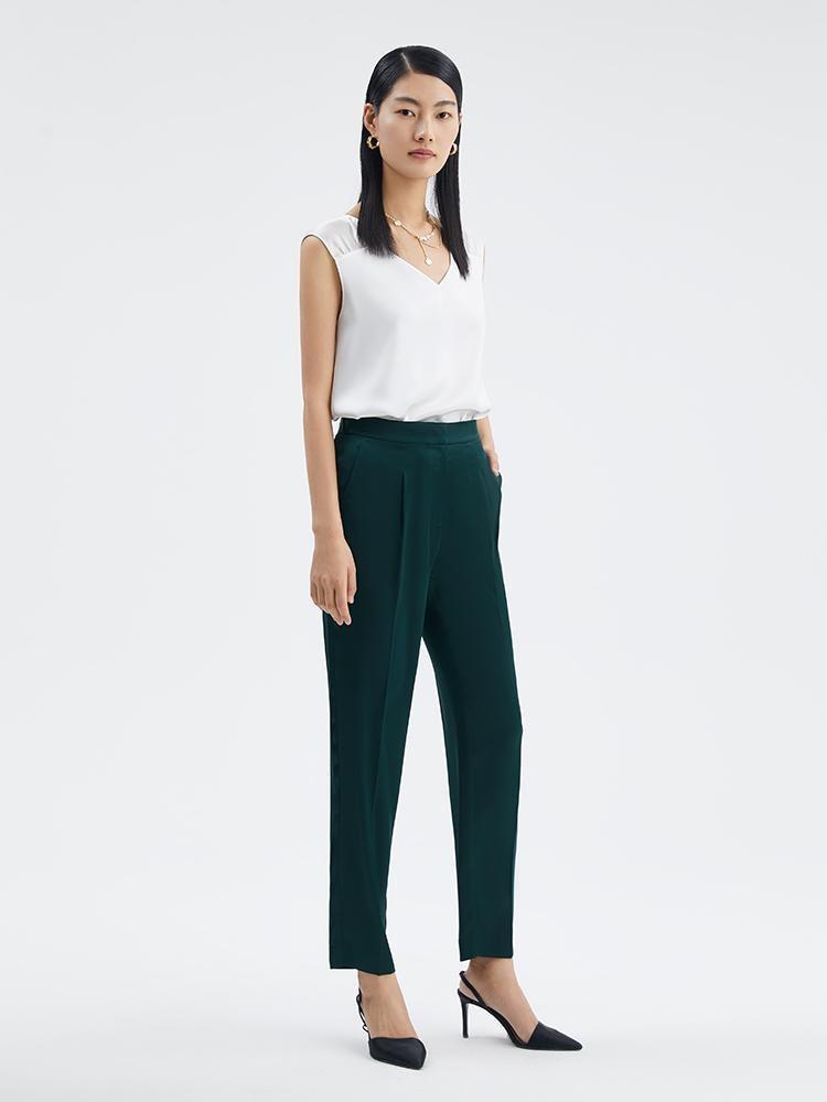 Dark Green Triacetate Tapered Pants GOELIA
