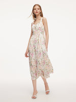 19MM Mulberry Silk Floral Print Women Maxi Dress With Ribbon GOELIA