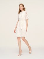 Lace Ruffle Sleeve A-Line Women Mini Dress With Tie-String Belt And Scrunchie GOELIA
