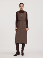 100% Washable Wool Knit Top And Sleeveless Dress Two-Piece Set GOELIA