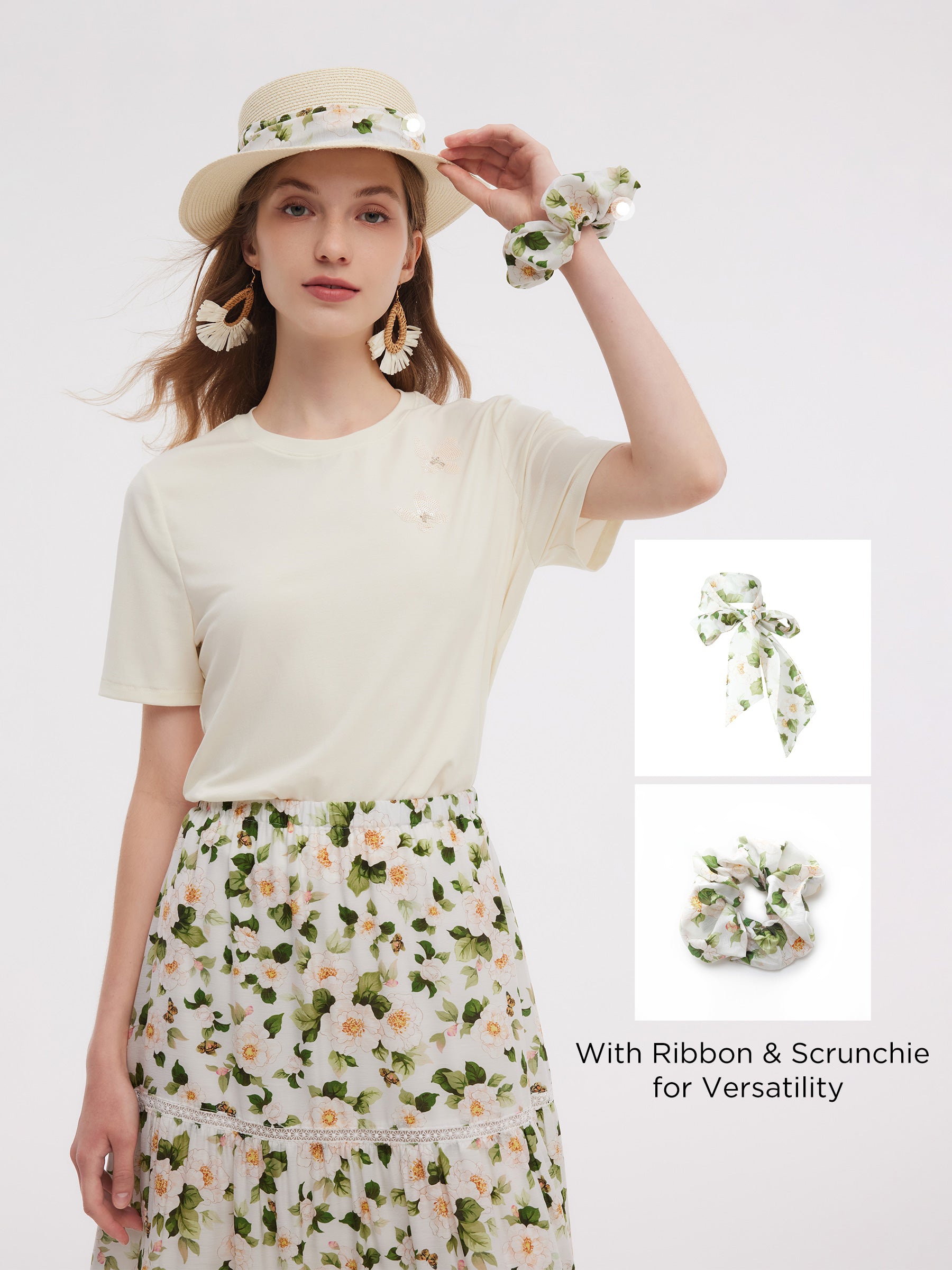 Acetate Blend Floral Print Women Tiered Skirt GOELIA