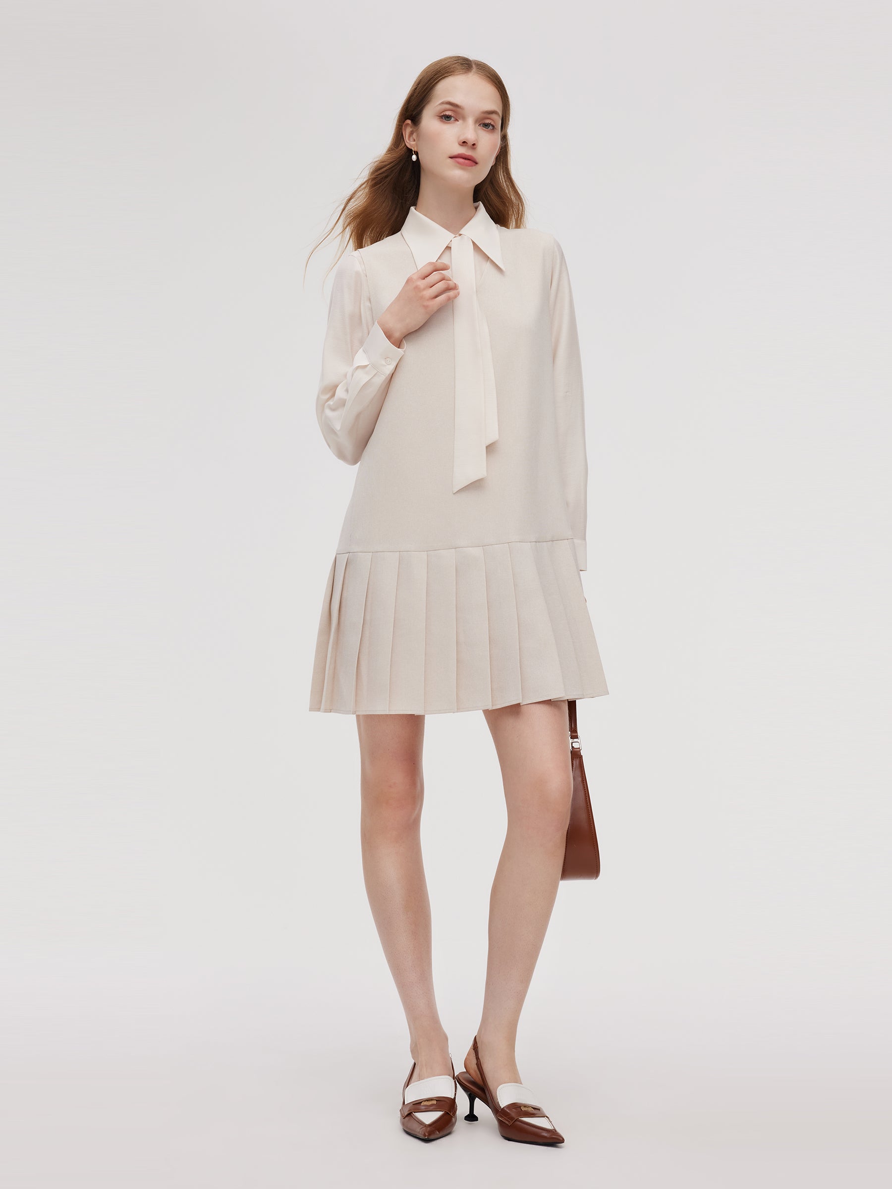 Pleated Sleeveless Mini Dress And Shirt Two-Piece Set With Ribbon GOELIA